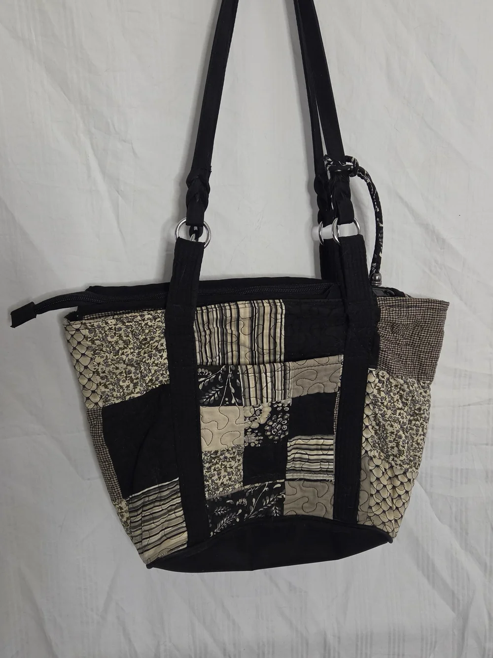 Donna Sharp Patchwork Quilted Shoulder Tote Bag - Black & Cream